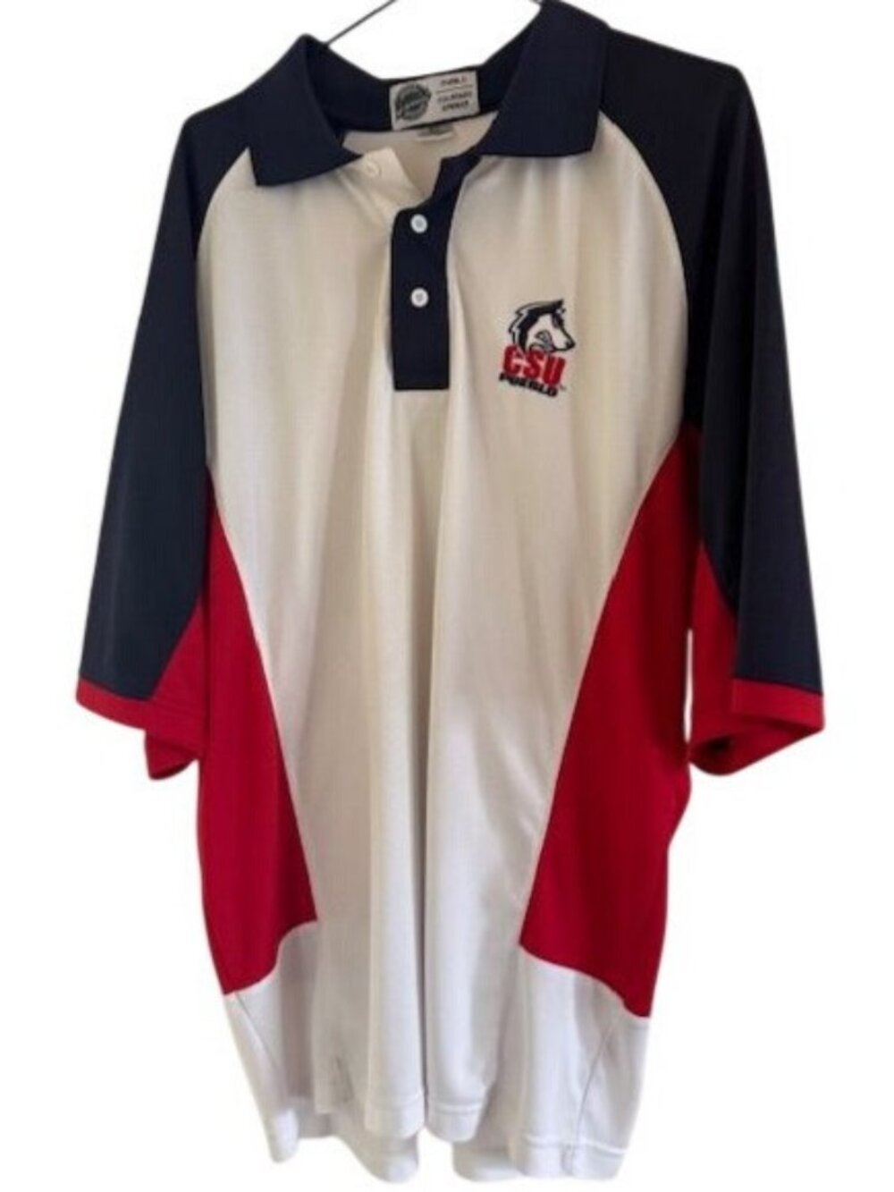 CSU Thunderwolves Polo Shirt Colorblock Design Navy/Red/White Mens XL Polyester